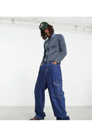 COLLUSION X015 - Jeans cargo anti-fit indaco con cuciture a contrasto