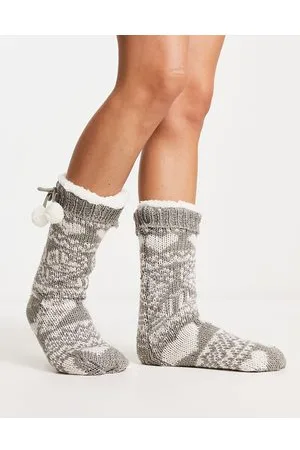 Lipsy London Calzini stile pantofola grigi con motivo Fair Isle