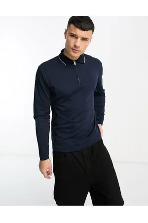 SELECTED Polo a maniche lunghe in misto cotone blu navy con zip