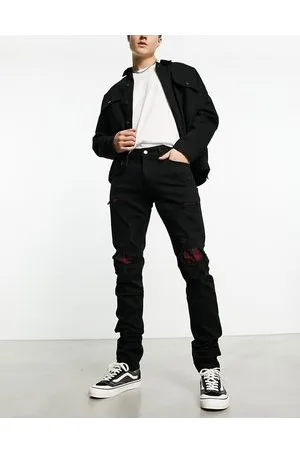 Hollister Stacked - Jeans skinny neri con rammendi a quadri
