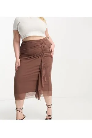 River Island Gonna midi in rete marrone scuro