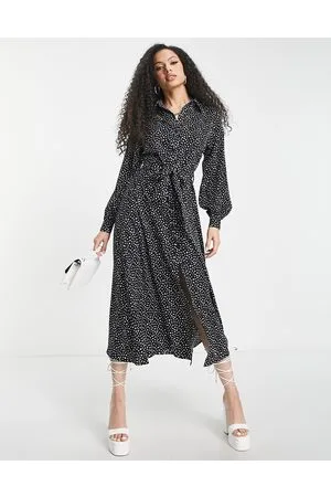 Ax Paris Vestito camicia a maniche lunghe a pois bianchi