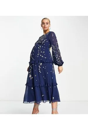 ASOS Maternity - Vestito midi a balze decorato con ricami di germogli selvatici