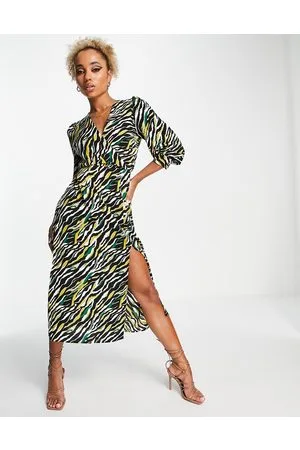 Ax Paris Vestito midi a portafoglio a maniche lunghe con stampa zebrata