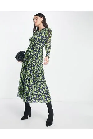 Whistles Vestito lungo a maniche lunghe con arricciature in rete a fiori