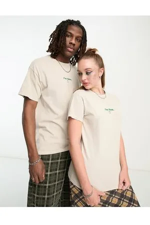 COLLUSION Unisex - T-shirt color pietra con scritta "I