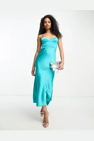 ASOS Vestito midi in raso turchese con bustino con coppe