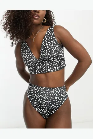 ASOS Crop top bikini mix and match monocromatico a pois con fascia larga a coste e arricciatura sul lato
