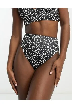 ASOS Mix and Match - Slip bikini a vita alta sgambato bianco e nero a pois