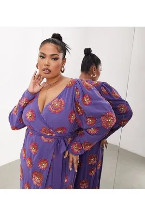 ASOS Curve - Vestito midi avvolgente a fiori in paillettes