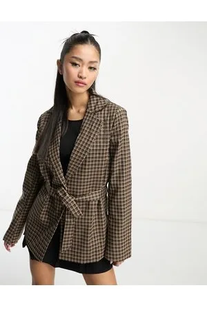 Heartbreak Blazer allacciato in vita marrone a quadri in coordinato