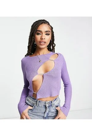 AsYou Top in maglia trasparente viola con finiture in strass