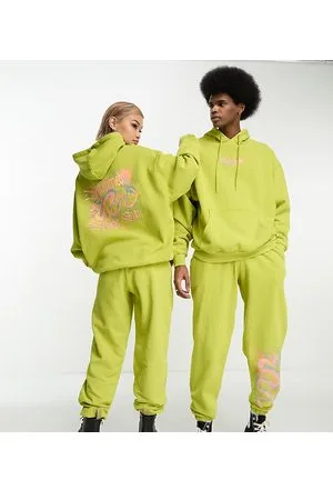 Reclaimed Joggers unisex gialli stile Y2K con drago