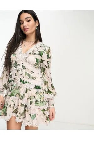 AllSaints Zora Alessandra - Vestito corto rosa a fiori verdi