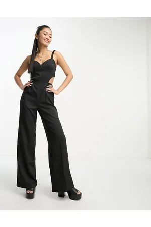 Heartbreak Tuta jumpsuit strutturata stile corsetto nera con cut-out in vita