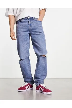 New Look Jeans dritti con strappi sulle ginocchia lavaggio medio anni 