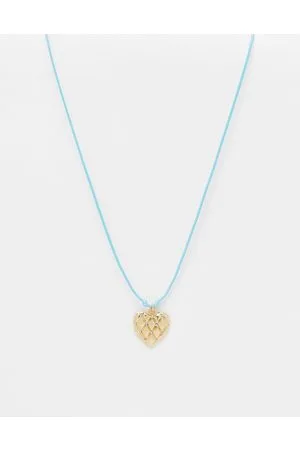 DesignB London Collana in corda con ciondolo dorato a cuore martellato