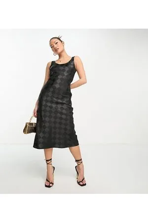 Lola May Vestito midi in raso con scollo rotondo e stampa a rombi