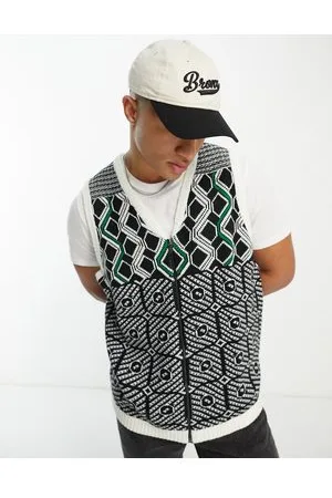 Harry Brown Gilet in maglia nero con stampa geometrica e zip