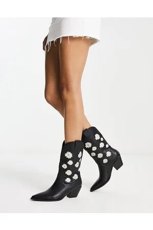Daisy Street Stivali stile cowboy neri con margherite