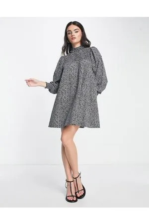 Whistles Vestito grembiule arricciato con stampa maculata verde e rosa