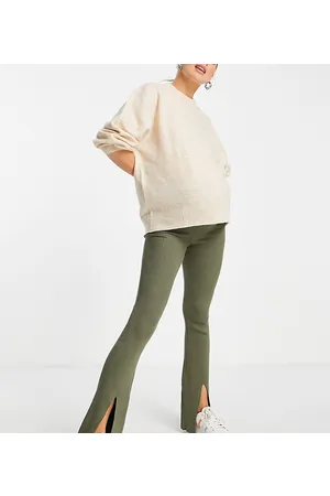 Mama;licious Mamalicious Maternity - Leggings con spacchi sul davanti color kaki in coordinato