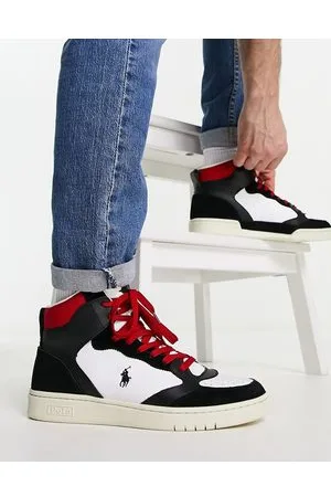 Ralph Lauren Sneakers alte nere e rosse con logo del pony