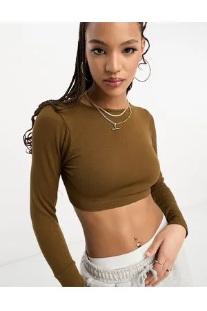 Pimkie Crop top a maniche lunghe senza cuciture marrone
