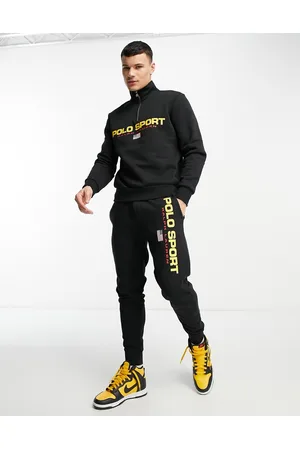 Ralph Lauren Sport Capsule - Joggers neri con fondo elasticizzato e logo sulla gamba in coordinato