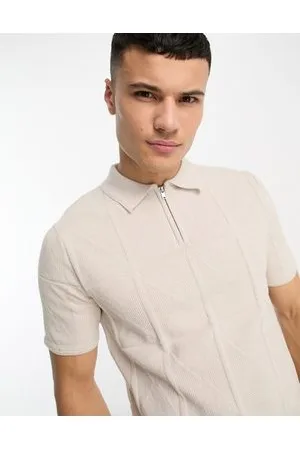 River Island Polo color pietra con cuciture a rombi