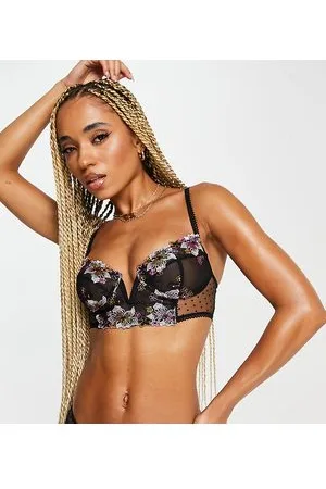 Lost Ink Reggiseno stile corsetto in rete a pois con ricamo floreale multicolore