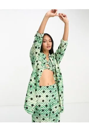 River Island Camicia da mare chiaro con stampa geometrica in coordinato