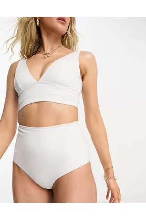 ASOS Mix and Match - Slip bikini a vita alta sgambati bianchi con arricciatura sul retro