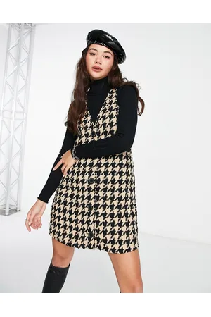Monki Donna Vestiti sexy - Vestito corto in bouclé pied de poule senza maniche
