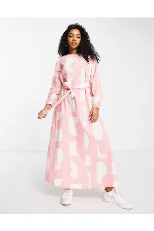 Monki Vestito lungo in popeline allacciato in vita con stampa