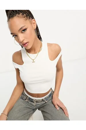 Urban Revivo T-shirt taglio corto bianca con cut-out sulle spalle