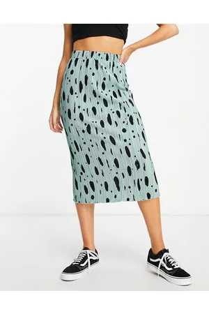 Monki Gonna midi plissettata con stampa a macchie multicolore - MBLUE