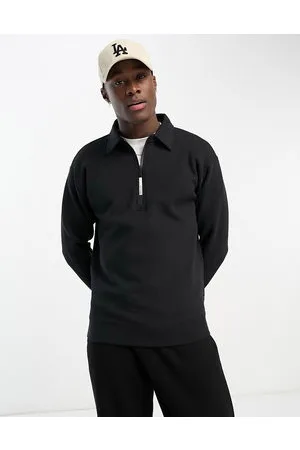 Replay Polo a maniche lunghe nera con zip corta