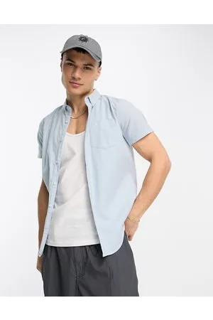 Hollister Camicia Oxford azzurra a maniche corte con logo