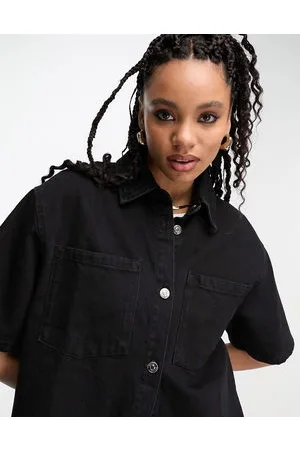 ASOS Camicia taglio lungo in denim nero slavato