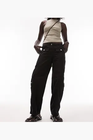 Topshop Pantaloni cargo slim a vita bassa nero slavato