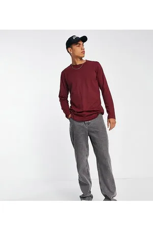 Le Breve Tall - Maglietta a maniche lunghe bordeaux con fondo arrotondato