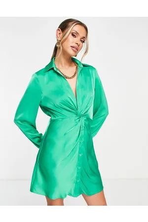 Aria Cove Vestito camicia corto in raso con incrocio sul davanti