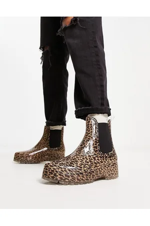 Glamorous Donna Stivali di gomma - Stivali da pioggia alla caviglia leopardati con suola spessa