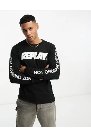 Replay T-shirt a maniche lunghe nera con logo