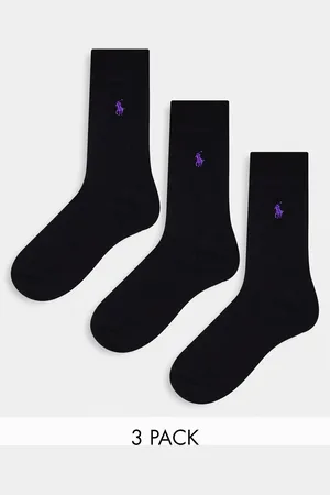 Ralph Lauren Confezione da 3 paia di calzini in cotone egiziano nero con logo del cavallino