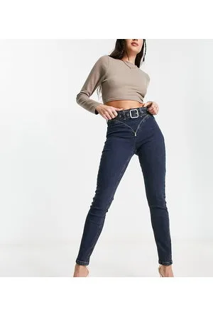 AsYou Jeans skinny scuri lavaggio sporco con zip e fibbia
