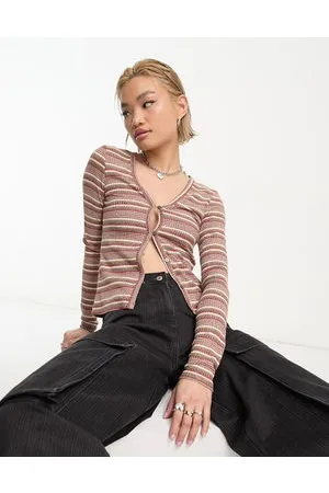 Weekday Anais - Cardigan in maglia rosso e kaki