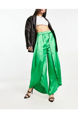 River Island Pantaloni a fondo ampio in raso acceso con design a portafoglio in coordinato