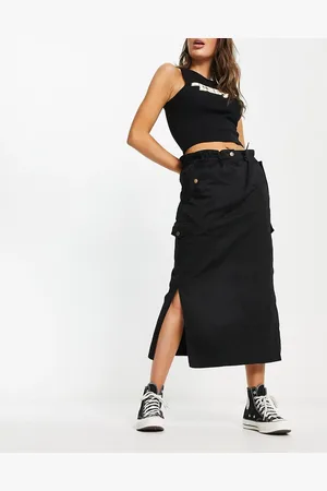 ASOS Gonna cargo midi nera con vita arricciata